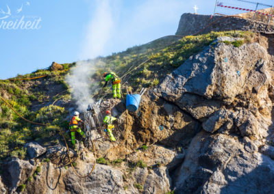 Bauarbeiter versperren den Aufstieg